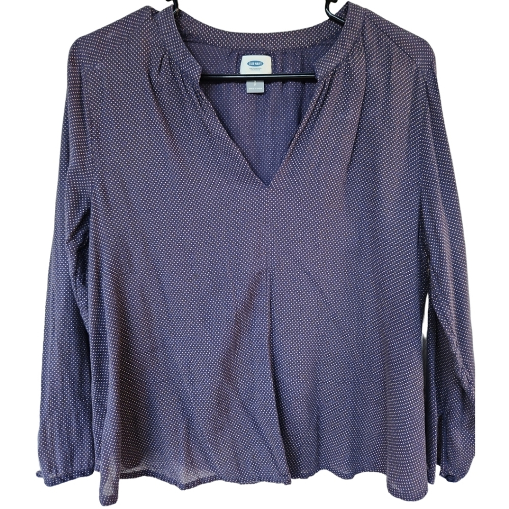 Old Navy Popover Blouse Deep Purple with Gold Polka Dots, Size S